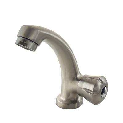 China Metered Faucets Wholesale Fujian Supplier Stainless Steel Round Handle Wash Brushed Single Hole Basin Faucet for sale