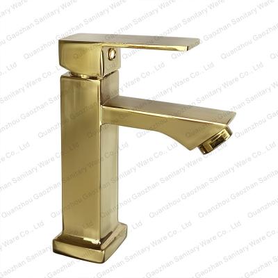 China Gold Bathroom Sink Faucets Single Handle Square Curved Single Handle Zinc Sink Faucet Cheap Metered Cold Water Faucet for sale