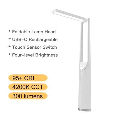 China USB Desk Left Folding Table LED Light Four Arrangement Dimmable Touch Control Charging Portable Desk Lamp with Adjustable Arm for sale