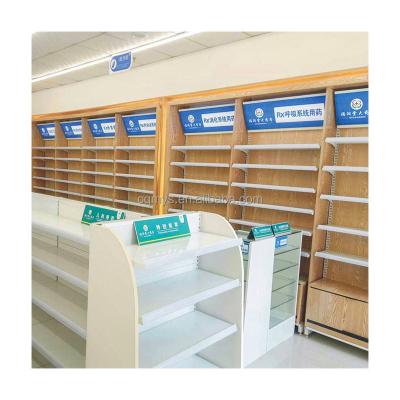 China MYS Single Sided Customized Retail Medical Store Fixtures Furniture Custom Wood Pharmacy Shelves For Pharmacy Store Interior Design for sale