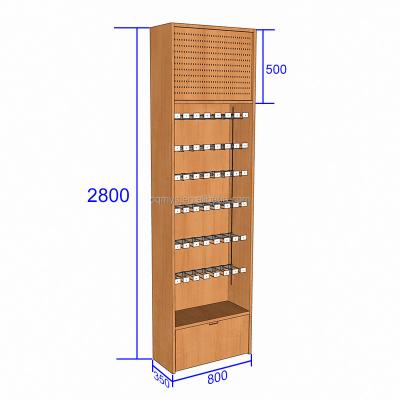 China Supermarket Single Sided Wooden Pegboard MYS Rod Hanging Display Rack With Storage Box Drawer For Grocery Store 800x350xH2800mm for sale