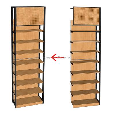 China MYS Design OEM/ODM Mild Steel Single Sided Pegboard Wood Grocery Shelf Main Frame Display Racks 800x330xH2800mm for sale