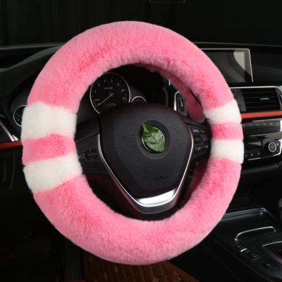 China Hot Selling Sports Pink Furry Comfortable Washable Plush Round Durable Steering Wheel Cover for sale