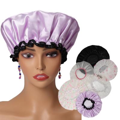 China Sustainable Customizable Plastic Round Eva Large Reusable Plastic Round Eva Dreadlock Shower Hats Cute Shower Cap for sale