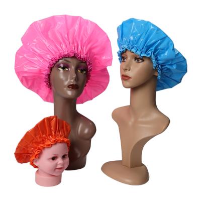 China Sustainable Customizable Round Reusable Shower Cap Hair Long Shower Cap Waterproof PVC Shower Caps for sale