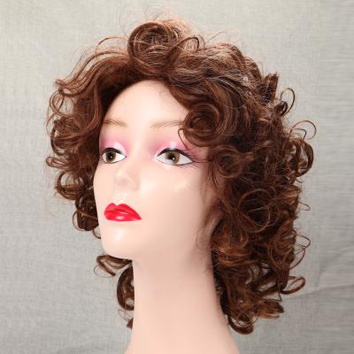 China Cheap Full Wig Wigs Headgear Small Brown Curly Female Cheap Durable Nylon Deep Curly Wig Short Curly Hair for sale