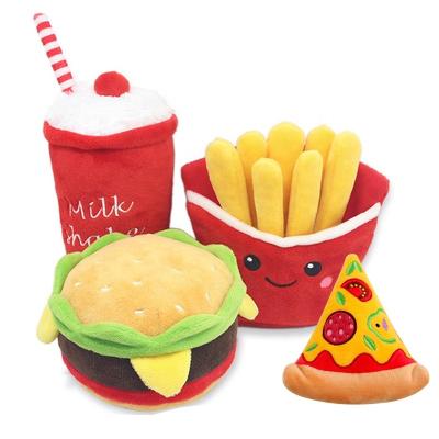 China Eco Friendly Sustainable Cute Soft Durable Pet Toy Plush Dog Toys Squeaky Fast Food Hamburg for sale