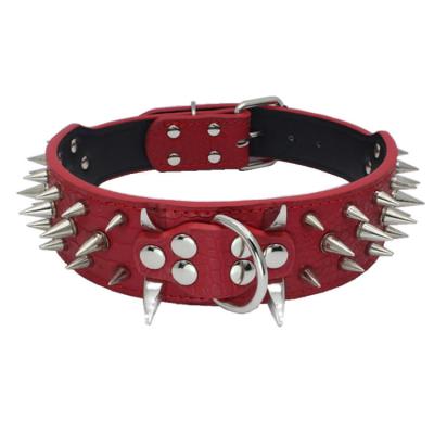 China Viable Leather Head Leather Wear-resistant Anti-bite Dog Collar Dog Liuding Tooth Wolf Bullet Classic Crocodile Pattern for sale