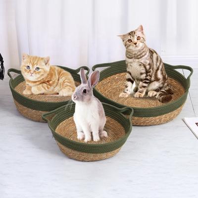 China Viable the latest Internet celebrity pet cat dog nest rattan cute mushroom house type closed rattan home dual-use nest for sale