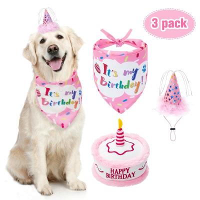 China Lovely Cake Cat Dog Birthday Scarf Dog Birthday Party Bandana Dog Pet Hat Viable Design Cute Dog Birthday Party Bandana for sale