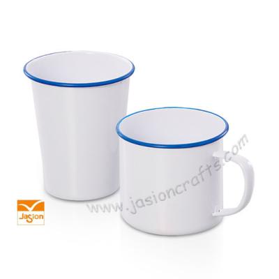 China Viable Hot Sale Tea Coffee Milk Metal Enamel Print Mug With Color Rim Tin Mug for sale