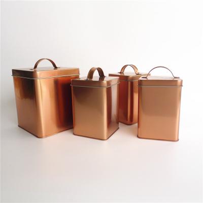 China Rose Gold Metal Type Tinplate Cookies Coffee Set Canister Coffee Tea Coffee Storage Tin for sale