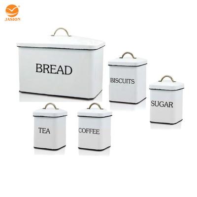 China No Hot Selling 5pcs Metal Square Bread Bin Set/Home Coffee Tin Canister Cookie Tea Set Box/Container Kitchen for sale