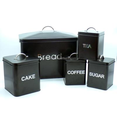 China Tea Sugar Coffee Biscuit Canister Freshness Storage 5pcs Kitchen Vintage Metal Bread Canister Set for sale