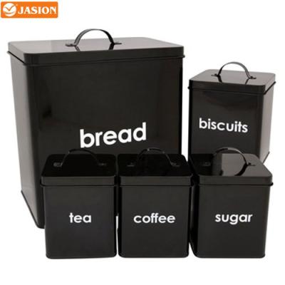 China 5pcs Storage Vintage Tinplate Printing Bread Bin Tea Sugar Coffee Biscuit Canister Metal Item Viable Set for sale