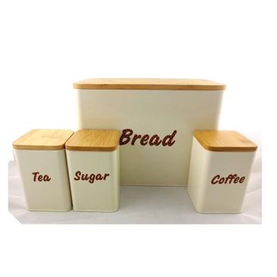 China Freshness Preservation JASION Set 4 Kitchen Metal Craft Jiangmen Wholesale Storage Lid Bread Box Bamboo Bin for sale