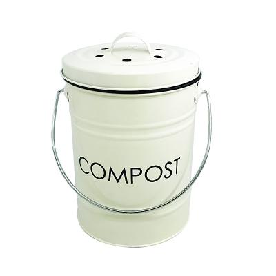 China Sustainable 3Liter Galvanized Coated Metal Vintage Kitchen Compost Bin With Plastic Coating And Charcoal Filters for sale