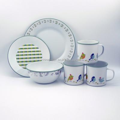 China Viable Mug Cup Colored Decal Enamel Steel Serving Bowl And Camping Dishes for sale