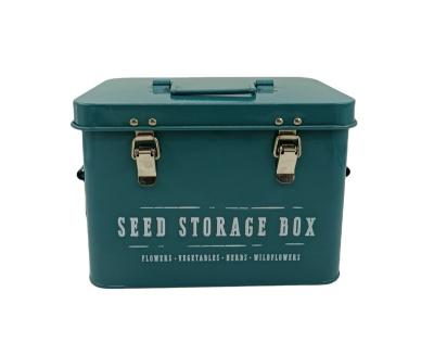 China Garden Accessories Metal Garden Green Rectangle Daily Seed Storage Box for sale