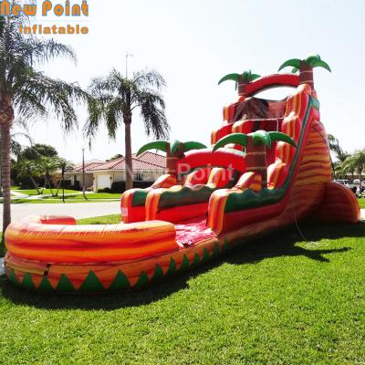 China 2020 new hot sale Plato 0.55mm pvc tarpaulin stitch palm banzai inflatable water slide with swimming pool for sale