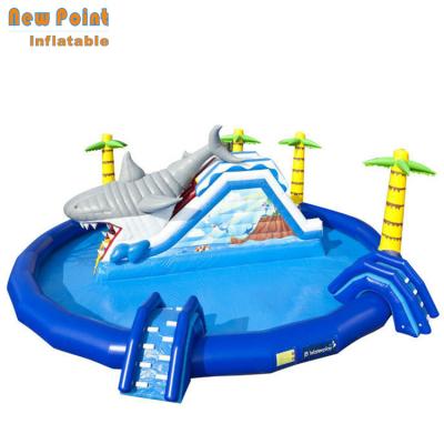 China Plato 0.55mm& 0.9mm PVC Tarpaulin Shark Outdoor Slide Inflatable Pool Slide Water Park For Kids And Adults for sale