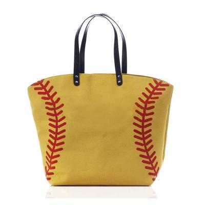 China Hot Monogrammed Monogrammed Canvas Sports Print Fashion Amazon Baseball Handbag Tote Bag Women Shopping Softball for sale