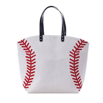 China Wholesale Canvas Sports Purse Tote Bag Women Shopping Softball Monogram DIY Printing Fashion Baseball Athletic Handbag for sale