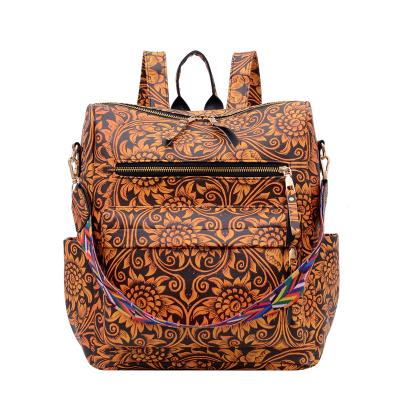 China Free Shipping Yellow Sunflower Print Anti-theft Backpack Personalized Faux Monogram Vegan Leather Backpacks for sale