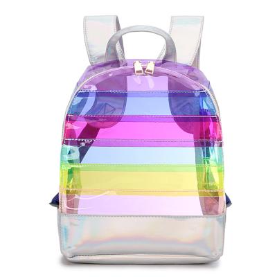 China Clear Color Rainbow Backpack Kids School Bag PVC Girls Waterproof Transparent Striped Teen Schoolbags Nice for sale