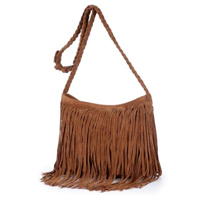 China Fashion Amazon Selling New Fashion Tassel Handbag Frosted Bag Suede Woven Women's Shoulder Purse for sale