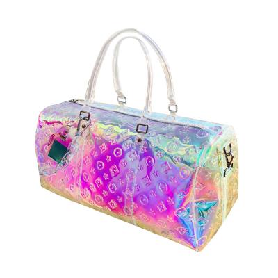 China Lady Luxury Holographic New Transparent Large Capacity Duffle Purse Sports PVC Short-distance Laser Travel Handbag for sale