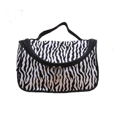 China Wholesale Fashion Animal Print Travel Makeup Bag Cute Zebra Cosmetic Bags Hanging Toiletry Organizer with Mirror for Women for sale