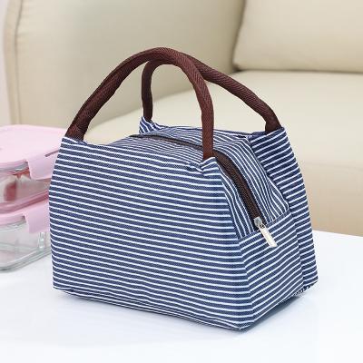 China Hot Selling Foldable Oxford Cloth Amazon Portable Goods Thermal Insulation Environmental Protection Lunch Bag Striped Oxford Cooler Bag for sale