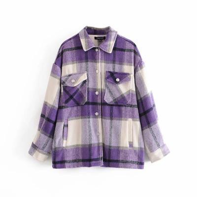 China Breathable Women Christmas Wool Blend Oversized Jacket Checked Shirt Coats Loose Casual Coat Autumn Outerwear Tops for sale