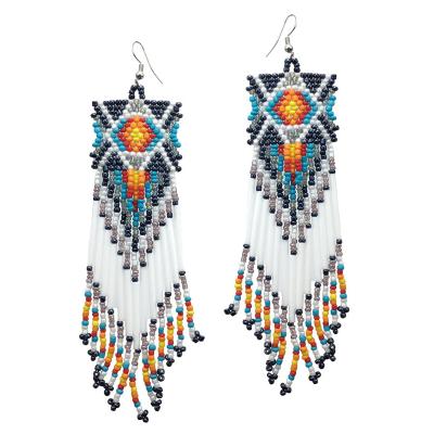 China BOHEMIA Aztec Beaded Bohemian Tassel Earring Beads Statement Long Dangle Earrings Jewelry For Women Girls for sale