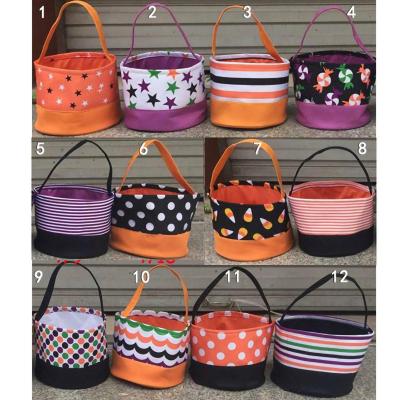 China Free Shipping Festive Christmas Monogrammed Easter Pumpkin Bucket Polyester Halloween Party Decoration Candy Baskets Tote Bag For Kids for sale