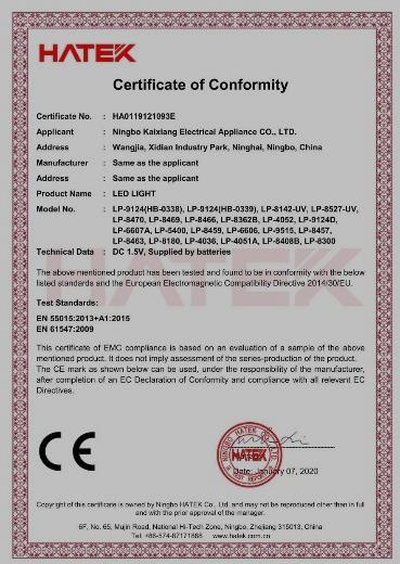 CE - Ningbo Kaixiang Electrical Appliance Co., Ltd.