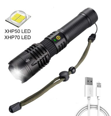 China Powerful Flashlight 5Mode XHP50 Tactical Rechargeable XHP70 Emergency 1000lm Zoomable Led Flashlights With Power Display For Camping Emergency for sale