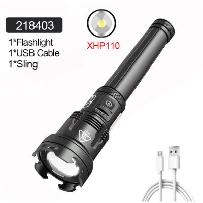 China Zoomable Led Zoomable 7Modes XHP110 LED 30000 Lumen COB Lantern Light Tactical USB Rechargeable Torches Waterproof Flashlight With Side Light for sale