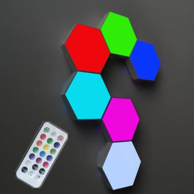 China New Design 2020 Modern Hexagon RGB Diy Smart Quantum Delicate Decorative Led Night Lights Modular Hexagon Wall Lamp Touch Light for sale