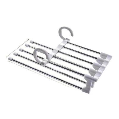 China Multi Functional Magic Hanger Magic Folding Stainless Steel Multi Layers Sustainable 5 Clothes Hanging Rack For Pants for sale