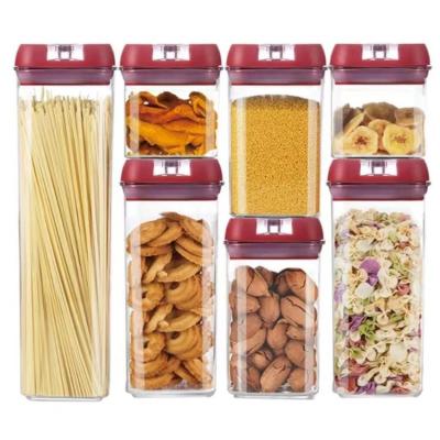 China Sustainable Wholesale 7 Pcs Per Set Rectangle Plastic Food Container Jar With Lid BPA Free Clear Plastic For Kitchen Use for sale