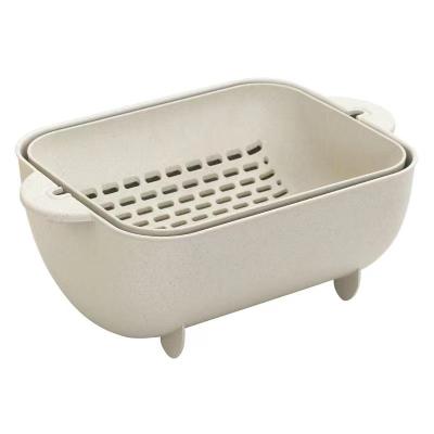 China Kitchen Sustainable Popular Double Layer Rotary Fruits Washing Drain Basket Strainer For Fruit Vegetables for sale