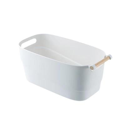 China High Quality Eco-friendly Sustainable Storage Basket Plastic Storage Box With Handle Wooden Basket Household Plastic Boxes for sale