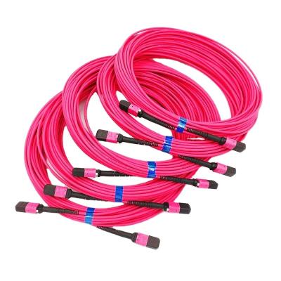 China FTTx 1m (3ft) MTP-12 (Female) to Elite MTP-12 OM4 Multimode Trunk Cable (Female), 12 Fibers, Type B, Full Assembly (OFNP), Magenta for sale