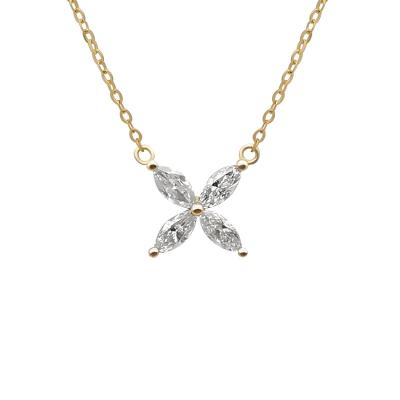 China New Arrival Ethnic Four Leaves Flower Real Real Diamonds 14K Gold Necklace Jewelry for sale