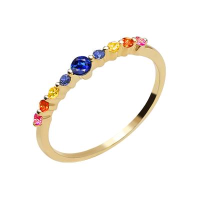 China Ethnic Fashion Colorful Natural Sapphire Genuine 14k Yellow Gold Ring for sale