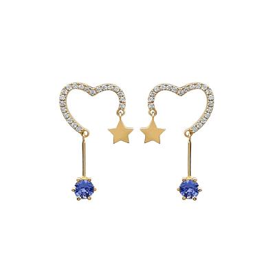 China Trendy Genuine Solid 14K Gold Diamonds Sapphire Heart Earring 14K Gold Drop Earring for sale