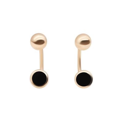 China Hot Selling Ethnic Double Sides Real Solid Gold 18K Gold Earrings Fashionable Real Black Resin 18K Screw Back Earring for sale