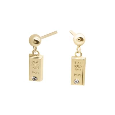 China Fashion 9k Real Gold Bar Logo Name Letter Earring Genuine 9k Solid Gold Bar Earrings Engraved Custom for sale